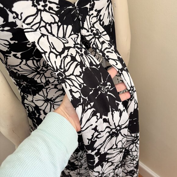 VTG 60s Retro Floral Sleeveless Maxi Dress in Black & White  Evening Formal SZ S - Picture 7 of 9